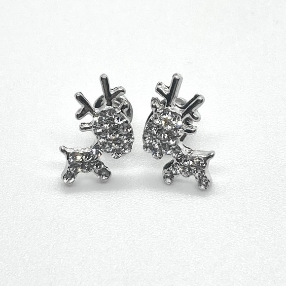 Silver Plated Rhinestone Reindeer Earring Pair - Picture 3 of 9
